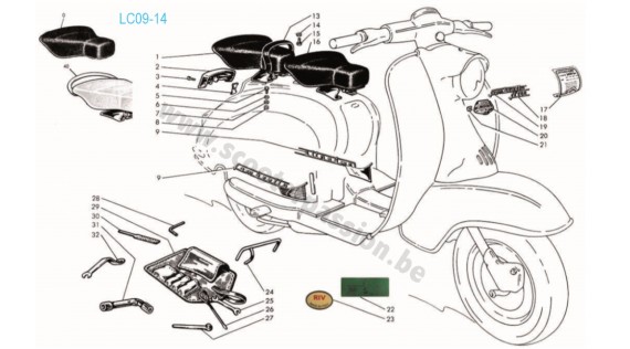 Emblèmes, garnitures, autocollants et selle  Lambretta Serie 1 LI 125-150