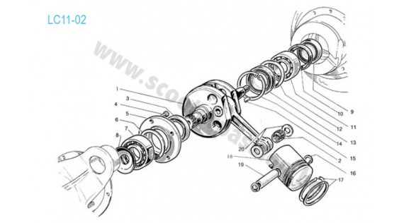 Vilebrequin et piston Lambretta Serie 3 LI 125-150, Special, TV175, SX 150-200