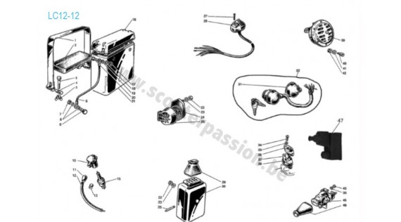 	Commutateur, klaxon, boîtier de connexion et bougie
