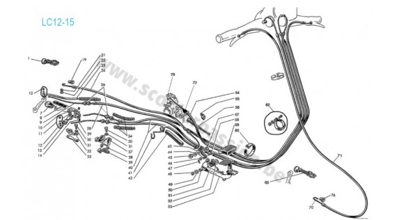 Gaines, câbles, fixation et pédale de frein arrière