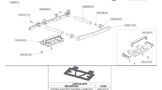 Rechtframe steun en batterijsteun rc auto Genius XR4