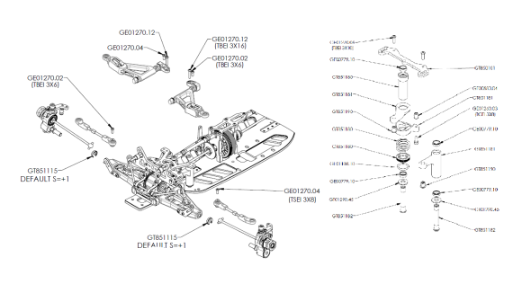 Pièces de direction, save servo voitures RC GT 1/8 GENIUS GTC8.23 