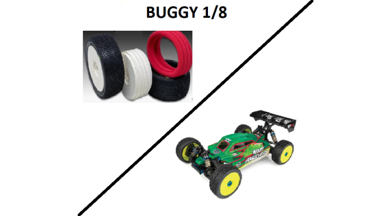 Banden, insert en velgen OFF RAOD 1/8  BUGGY rc