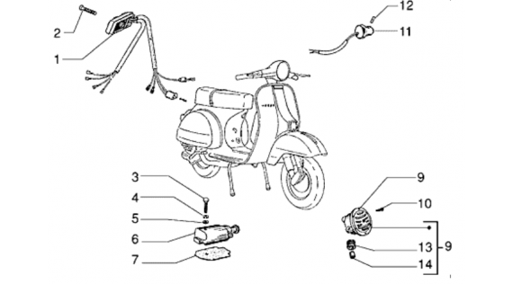 Commutateur, klaxon et contacteur de frein 