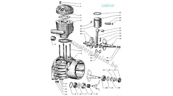 Carter avant, groupe thermique, vilebrequin et piston Lambretta F