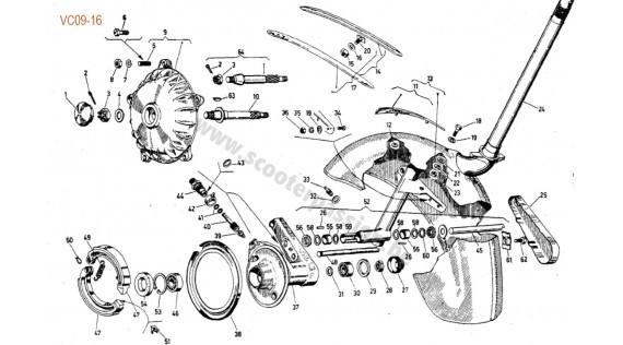 Fourche, garde-boue, moyeu et frein avant