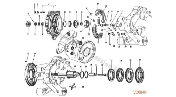 Boîte de vitesses, tambour de frein arrière