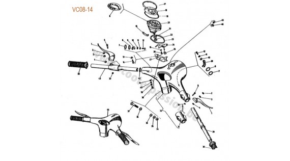 Guidon, commandes de frein et d'embrayage et compteur - GS 160