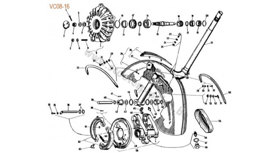 Fourche, garde-boue, moyeu et frein avant