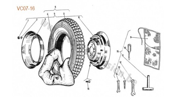 Jante , pneu et trousse à outils