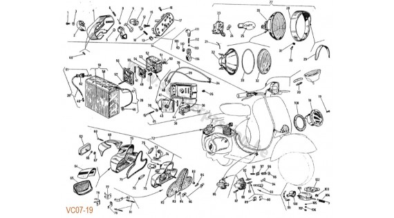 Phare, feu, commutateur, contacteur, klaxon et batterie