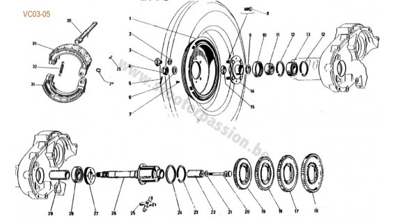 Boîte de vitesses, tambour et frein arrière