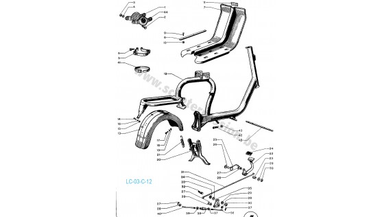 Frame, beenschield, standaardpoot en achterempedaal Lambretta C