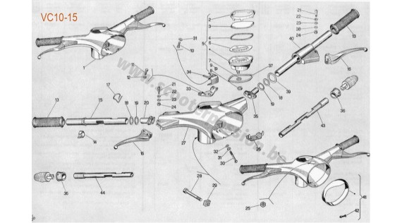 Guidon, commandes de frein et d'embrayage et compteur 