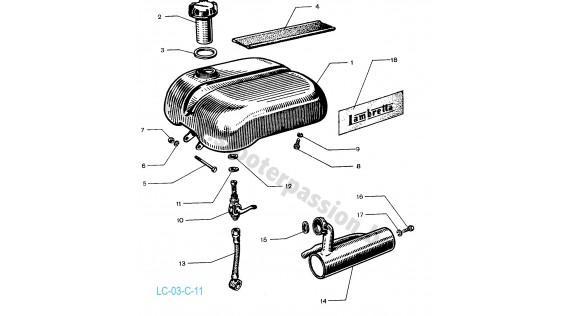 Benzinetank en uitlaat Lambretta C