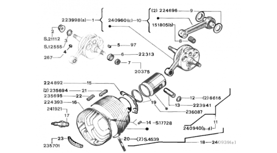 Groupet thermique, vilebrequin, roulements, joints spis