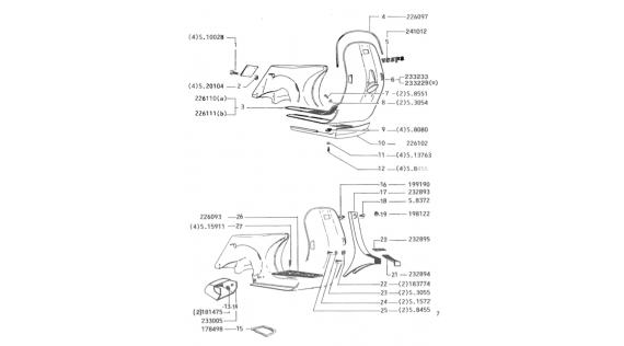Châssis, descente de klaxon et emblèmes