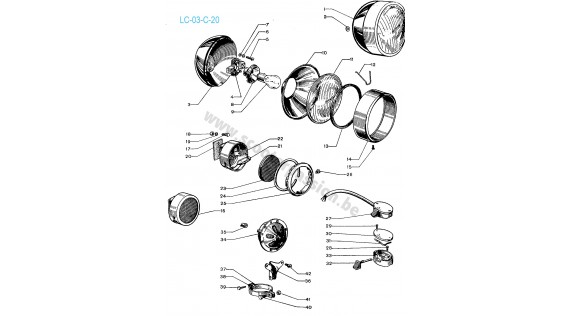 Phare, feu arrière, klaxon  et commutateur Lambretta C