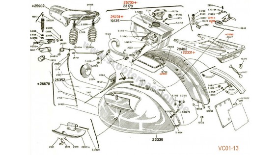 Réservoir, robinet, ailes et selle avant
