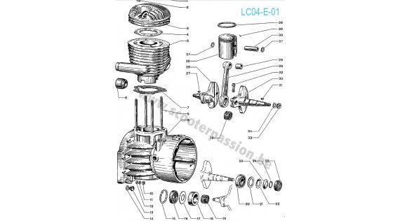Carter avant, groupe thermique, vilebrequin et piston Lamabretta E
