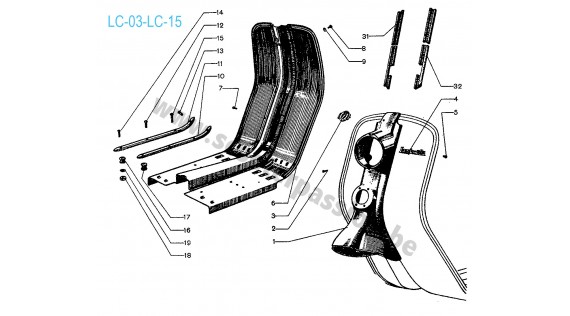 Tablier et emblèmes, descente de klaxon, baguettes de plancher 