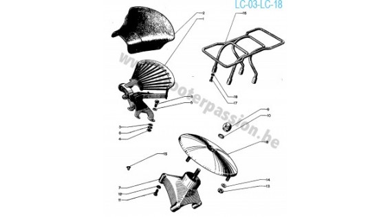 Selle arrière, boîtes à gants et porte-roue réserve