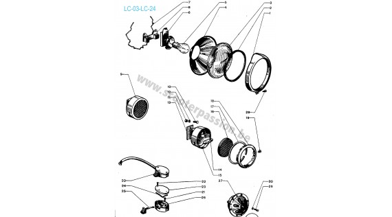 Phare, feu arrière, klaxon  et commutateur