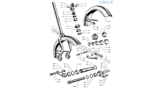 Fourche, garde-boue avant et barre de torsion Lambretta E