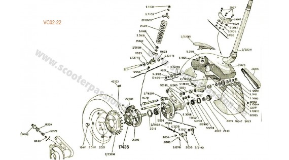 Garde-boue, ressort suspension, moyeu et frein avant 