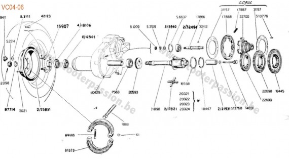 Boîte de vitesses, pignon élastique, moyeu et frein arrière