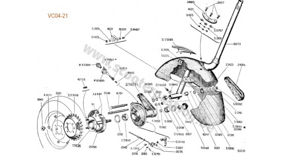 Garde-boue, moyeu et frein avant